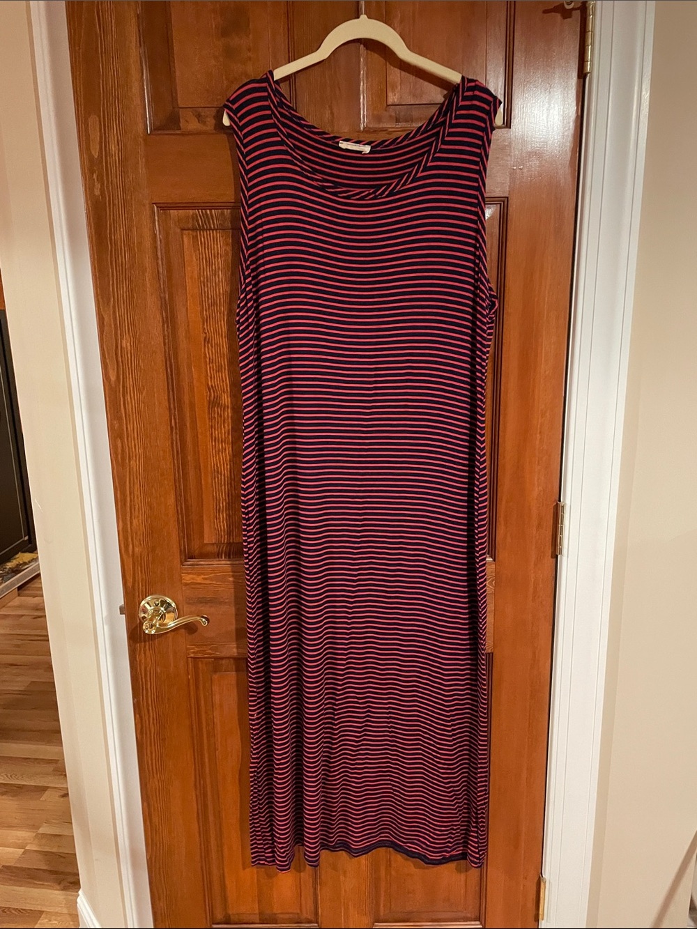 Pinc Navy and Coral Striped Sleeveless Maxi Dress